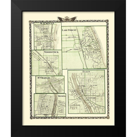 Lake Forest, Elgin, Geneva Illinois - Warner 1870 Black Modern Wood Framed Art Print by Warner