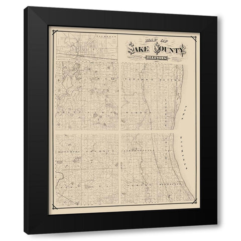 Lake County Illinois - Frost 1873  Black Modern Wood Framed Art Print with Double Matting by Frost