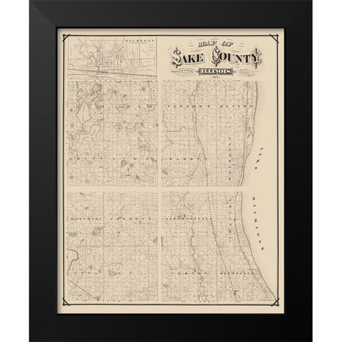 Lake County Illinois - Frost 1873  Black Modern Wood Framed Art Print by Frost