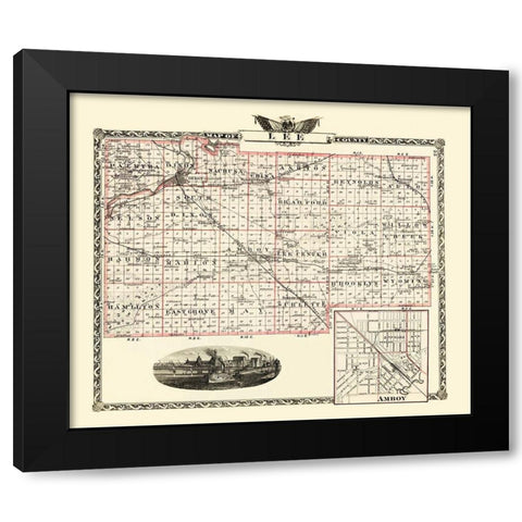 Lee Illinois Landowner - Warner 1870 Black Modern Wood Framed Art Print with Double Matting by Warner