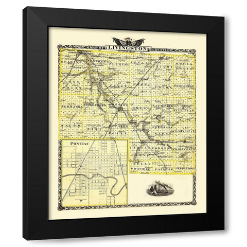 Livingston Illinois - Warner 1870 Black Modern Wood Framed Art Print by Warner