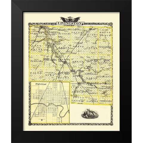Livingston Illinois - Warner 1870 Black Modern Wood Framed Art Print by Warner