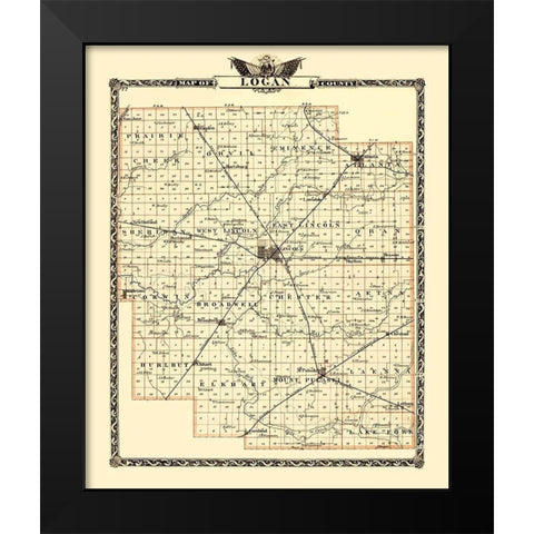 Logan Illinois Landowner - Warner 1870 Black Modern Wood Framed Art Print by Warner