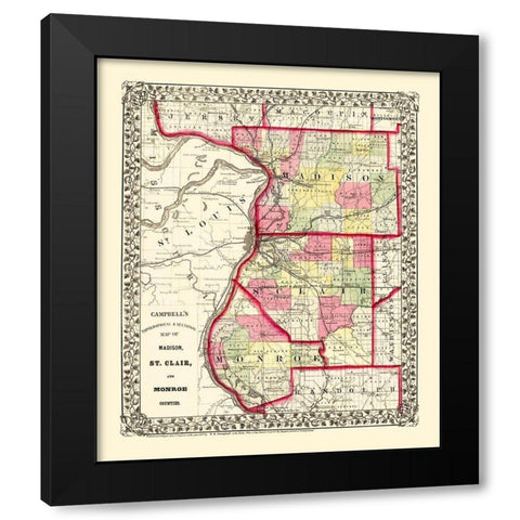Madison  St Clair  Monroe Illinois - Campbell 1850 Black Modern Wood Framed Art Print with Double Matting by Campbell