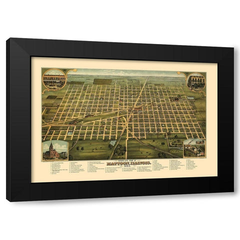 Mattoon Illinois - Shober 1884 Black Modern Wood Framed Art Print with Double Matting by Shober