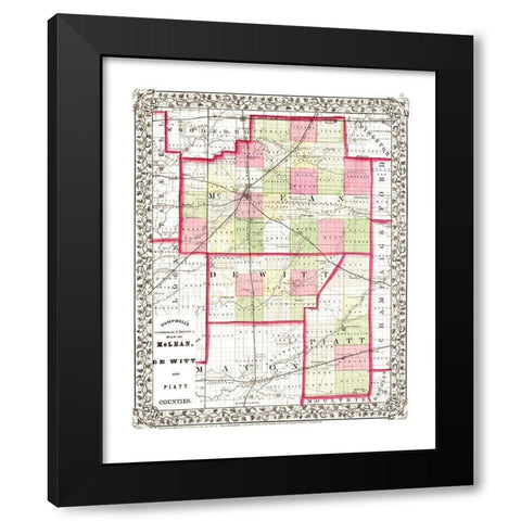 Mclean  Piatt  De Witt Illinois - Campbell 1850 Black Modern Wood Framed Art Print with Double Matting by Campbell