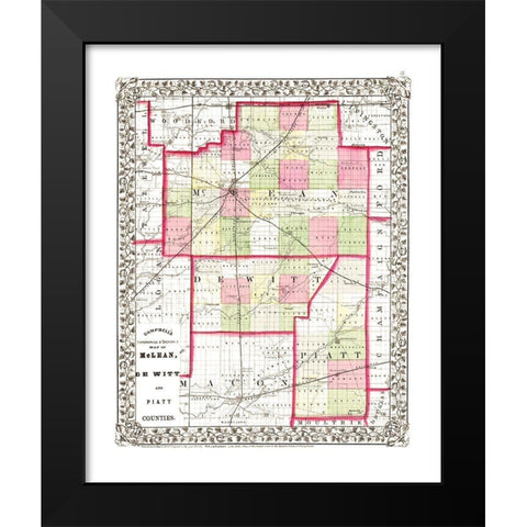 Mclean  Piatt  De Witt Illinois - Campbell 1850 Black Modern Wood Framed Art Print by Campbell