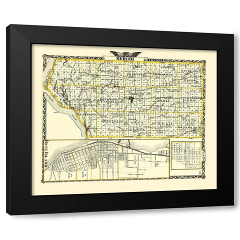 Mercer Illinois Landowner - Warner 1870 Black Modern Wood Framed Art Print with Double Matting by Warner