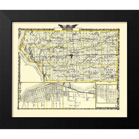 Mercer Illinois Landowner - Warner 1870 Black Modern Wood Framed Art Print by Warner
