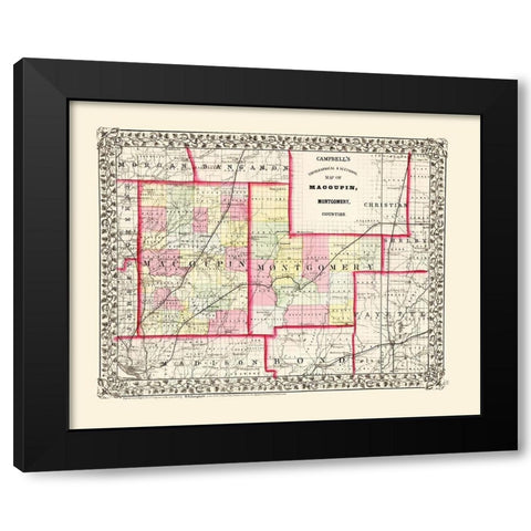 Montgomery  Macoupin Illinois - Campbell 1850 Black Modern Wood Framed Art Print by Campbell