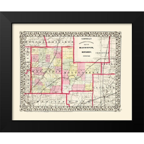 Montgomery  Macoupin Illinois - Campbell 1850 Black Modern Wood Framed Art Print by Campbell