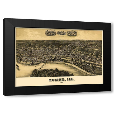 Moline Illinois - Wellge 1889 Black Modern Wood Framed Art Print by Wellge