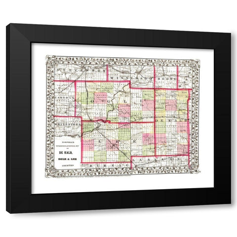 De Kalb  Ogle  Lee Illinois - Campbell 1850 Black Modern Wood Framed Art Print by Campbell