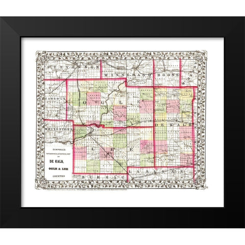 De Kalb  Ogle  Lee Illinois - Campbell 1850 Black Modern Wood Framed Art Print by Campbell