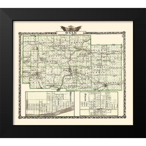 Ogle Illinois Landowner - Warner 1870 Black Modern Wood Framed Art Print by Warner