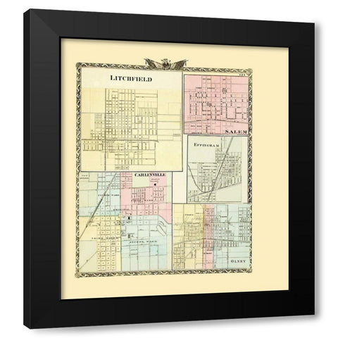 Litchfield, Salem, Effingham, Carlinville, Olney Black Modern Wood Framed Art Print with Double Matting by Union