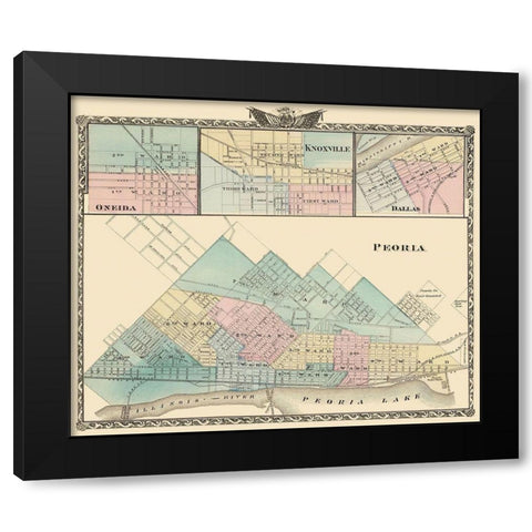 Peoria, Oneida, Knoxville, Dallas Illinois Black Modern Wood Framed Art Print with Double Matting by Warner
