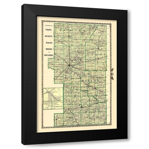 Piatt Dewitt Macon Shelby Moultrie Illinois Black Modern Wood Framed Art Print by Warner