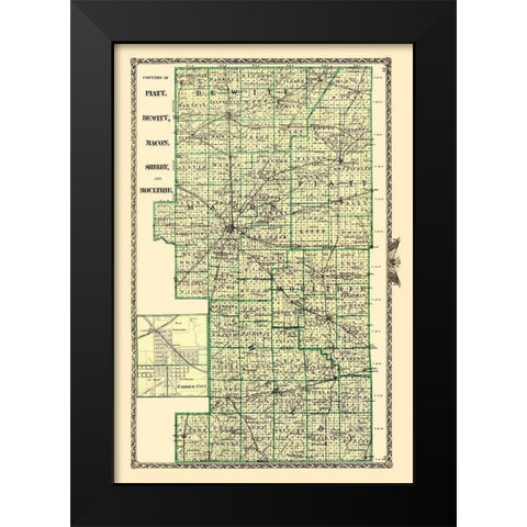 Piatt Dewitt Macon Shelby Moultrie Illinois Black Modern Wood Framed Art Print by Warner