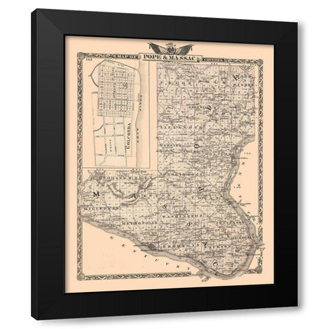 Pope and Massac Counties  Illinois - Beers 1876 Black Modern Wood Framed Art Print by Beers