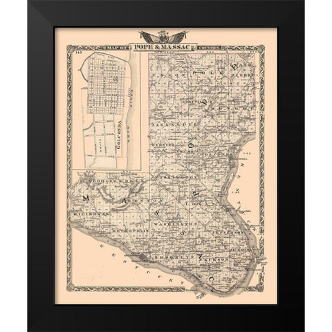 Pope and Massac Counties  Illinois - Beers 1876 Black Modern Wood Framed Art Print by Beers