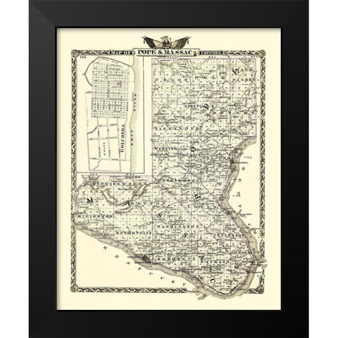 Pope  Massac Illinois - Warner 1870 Black Modern Wood Framed Art Print by Warner