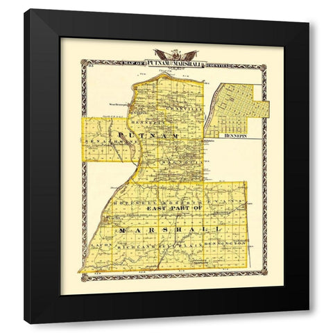 Putnam  Marshall Illinois - Warner 1870 Black Modern Wood Framed Art Print with Double Matting by Warner