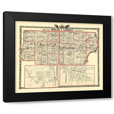 Richland  Lawrence Illinois Landowner- Warner 1870 Black Modern Wood Framed Art Print with Double Matting by Warner