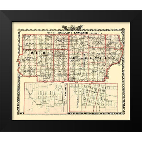 Richland  Lawrence Illinois Landowner- Warner 1870 Black Modern Wood Framed Art Print by Warner