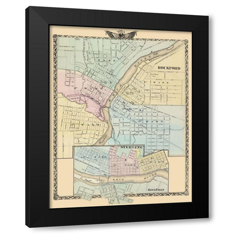 Rockford, Sterling, Rock Falls Illinois Black Modern Wood Framed Art Print with Double Matting by Warner
