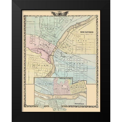 Rockford, Sterling, Rock Falls Illinois Black Modern Wood Framed Art Print by Warner