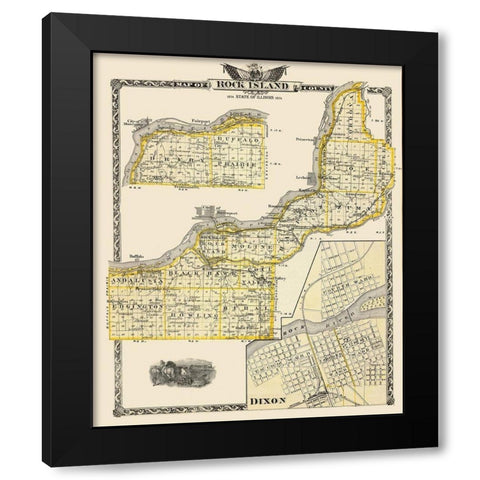 Rock Island Illinois Landowner - Warner 1874 Black Modern Wood Framed Art Print with Double Matting by Warner