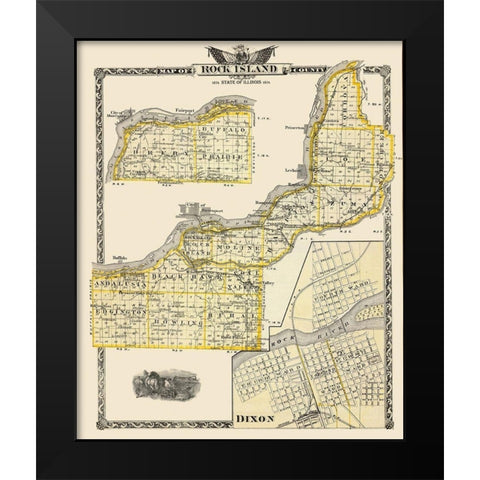 Rock Island Illinois Landowner - Warner 1874 Black Modern Wood Framed Art Print by Warner