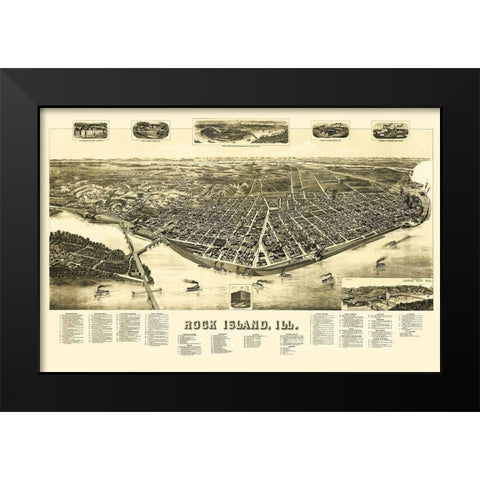 Rock Island Illinois - Wellge 1888 Black Modern Wood Framed Art Print by Wellge