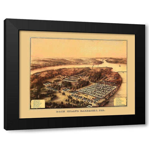 Rock Island Barracks Illinois - Speidel 1864 Black Modern Wood Framed Art Print with Double Matting by Speidel