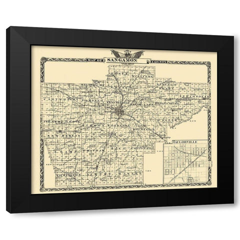 Sangamon Illinois Landowner - Warner 1876 Black Modern Wood Framed Art Print with Double Matting by Warner
