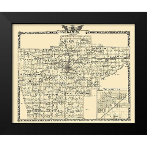 Sangamon Illinois Landowner - Warner 1876 Black Modern Wood Framed Art Print by Warner