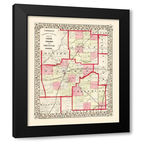 Sangamon  Logan  Christian Illinois - Campbell Black Modern Wood Framed Art Print by Campbell