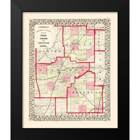 Sangamon  Logan  Christian Illinois - Campbell Black Modern Wood Framed Art Print by Campbell