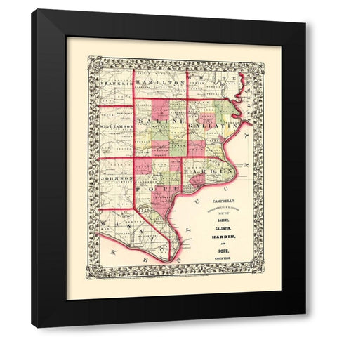 Saline  Gallatin  Pope  Hardin Illinois Black Modern Wood Framed Art Print with Double Matting by Campbell