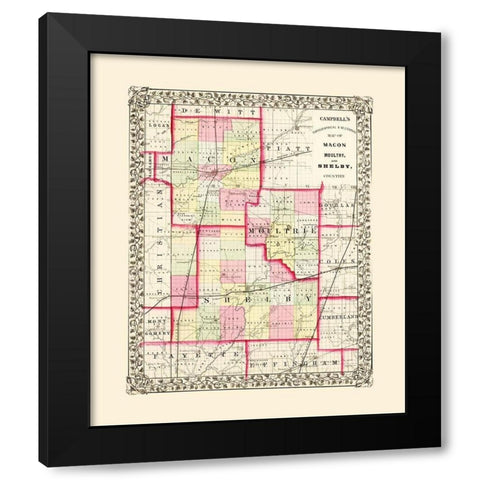 Shelby  Moultrie  and Macon Illinois Black Modern Wood Framed Art Print with Double Matting by Campbell