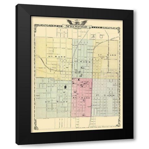 Springfield Illinois - Warner 1876 Black Modern Wood Framed Art Print with Double Matting by Warner