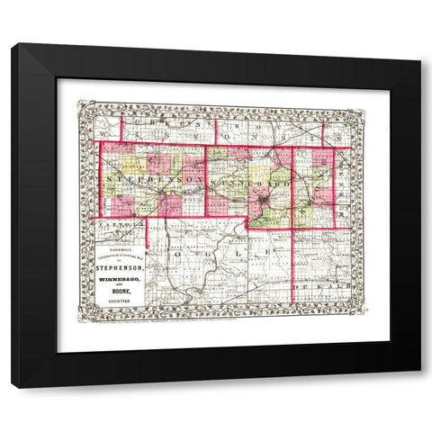 Stephenson  Winnebago  Boone Illinois Black Modern Wood Framed Art Print with Double Matting by Campbell