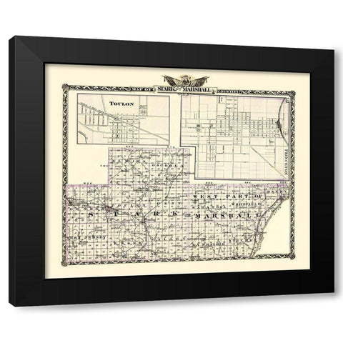 Stark  Marshall Illinois Landowner - Warner 1870 Black Modern Wood Framed Art Print with Double Matting by Warner