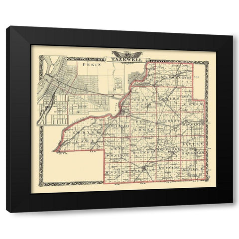 Tazewell Illinois Landowner - Warner 1876 Black Modern Wood Framed Art Print with Double Matting by Warner