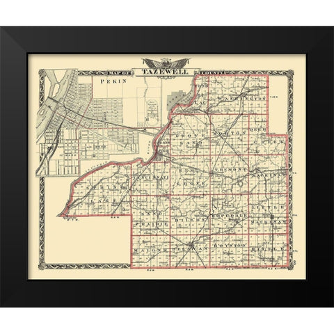 Tazewell Illinois Landowner - Warner 1876 Black Modern Wood Framed Art Print by Warner