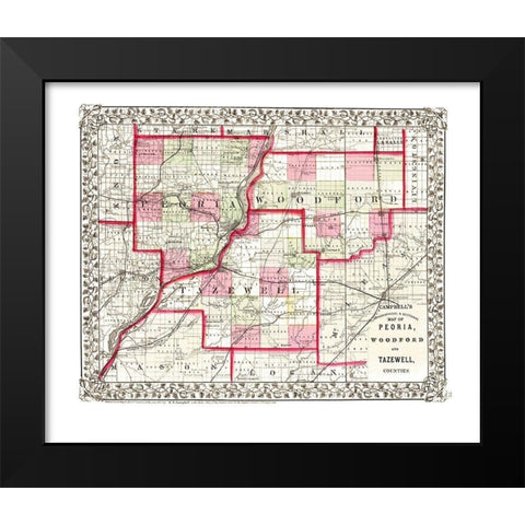 Peoria  Woodford  Tazewell Illinois - Campbell Black Modern Wood Framed Art Print by Campbell