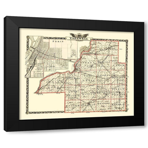 Tazewell Illinois Landowner - Warner 1870 Black Modern Wood Framed Art Print by Warner