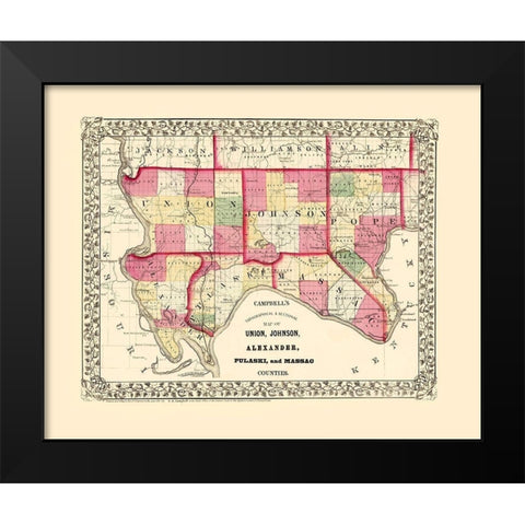Union Johnson Alexander Pulaski Massac Illinois Black Modern Wood Framed Art Print by Campbell