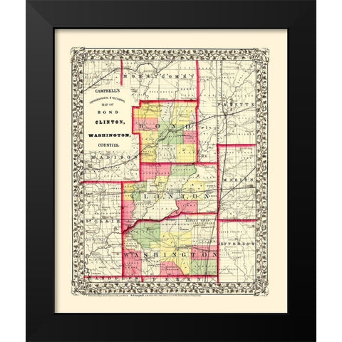 Washington  Bond  Clinton Illinois - Campbell 1850 Black Modern Wood Framed Art Print by Campbell